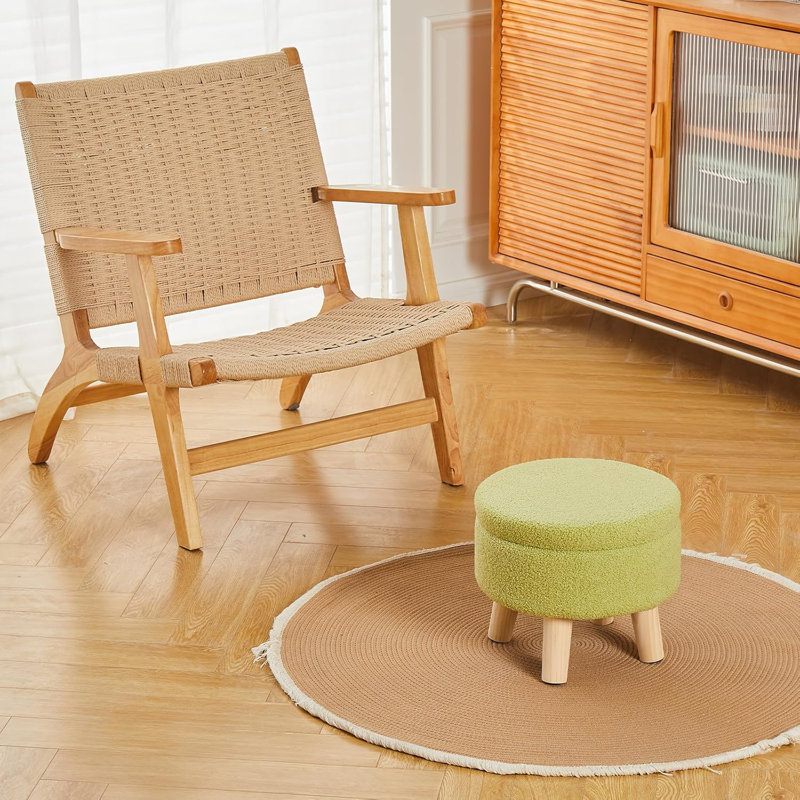 Storage Ottoman Modern Round Footrest With Soft Padded Seat Brilliant Green